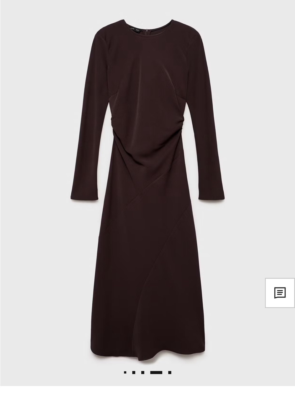 Mango Long-Sleeve Draped Midi Dress in Deep Brown